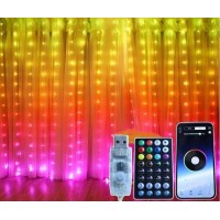 Умная Smart-штора LED гирлянда-штора 3х2 м Подключение через приложение на телефоне, управление пультом и Bluetooth питания USB