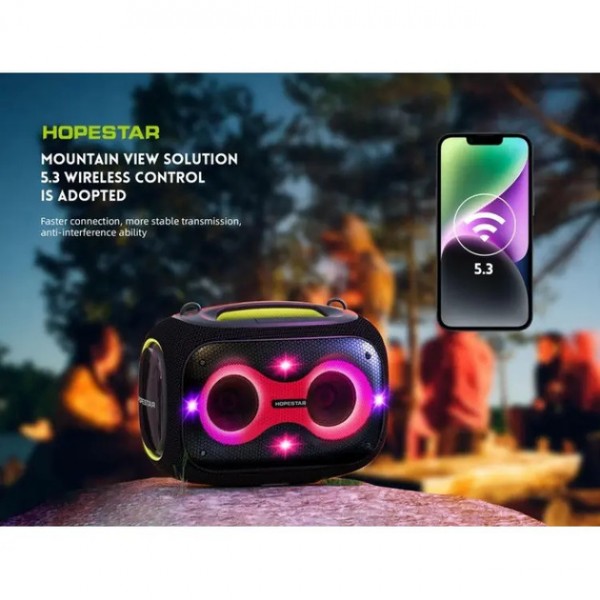 Беспроводная Bluetooth колонка HOPESTAR PARTYBOX, 120 ВТ с двумя микрофонами