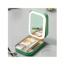 Багатофункціональний косметичний бокс для макіяжу із LED дзеркалом зелений