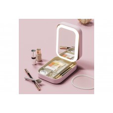 Багатофункціональний косметичний бокс для макіяжу з рожевим LED дзеркалом.