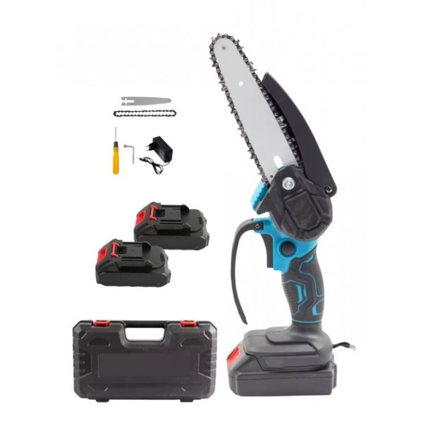 Аккумуляторная цепная мини пила 8 дюймов 48V 2 аккумулятора Chain Saw электропила ветрорез для обрезки деревьев и распила дров в кейсе
