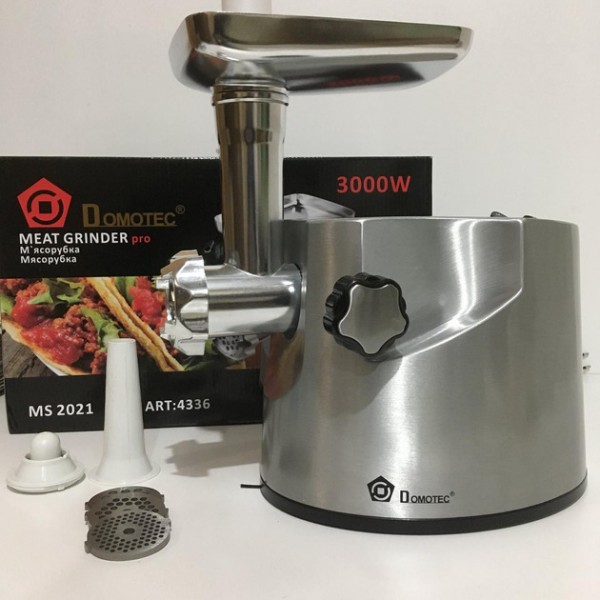 Электромясорубка 3000W металлический корпус Domotec MS-2021 Мясорубка электрическая корпус нержавеющая сталь