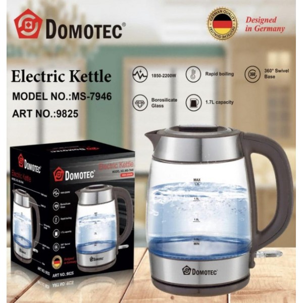Чайник стеклянный электрический с LED подсветкой электрочайник Domotec MS-7946 1.7 л 2200 Вт серебристый.