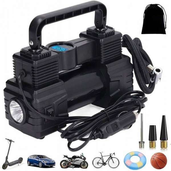 Портативный автомобильный компрессор Air Pump XL-1025 12 V с цифровым дисплеем, LED-фонариком.