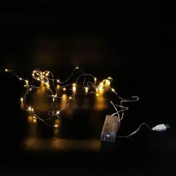 Xmas гирлянд 30 Led 3M на медной проволоке (Капля росы) WW WARM WHITE от батареек+USB (300) HS HS
