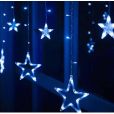 Гирлянда светодиодная занавеска Звезды 12 Led 3х0, 2х0, 25м 8 режимов с переходником Синий
