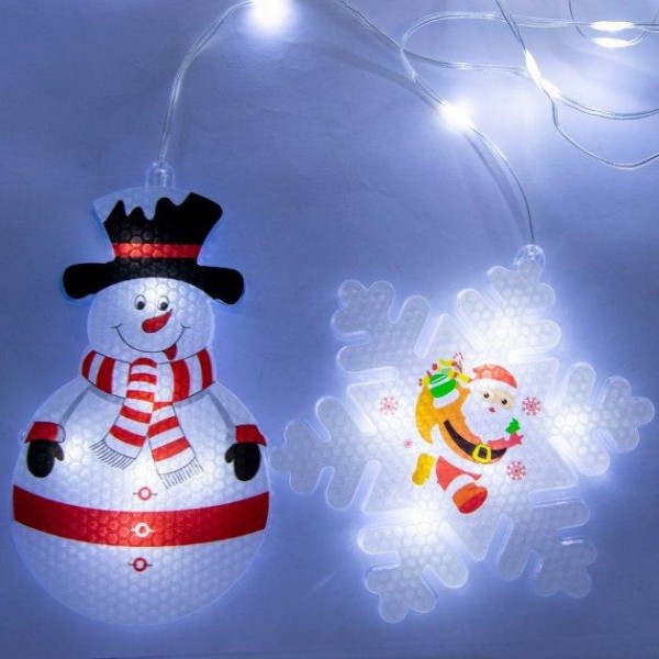 Xmas Гирлянда Штора Фигурки 3D снеговика и снежинки 3m*70cm 95L Белый W 