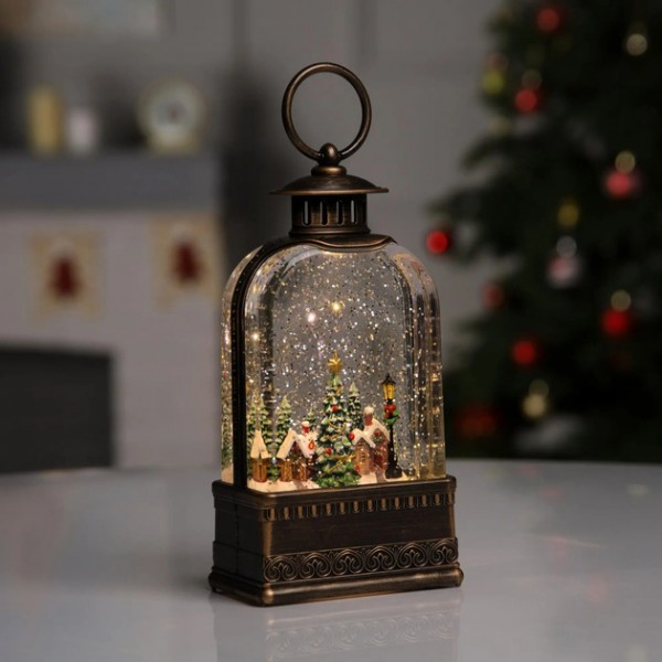 Новогодний ночник Винтажный фонарь XMAS WDL-23013E/10086 подсветка с блестками и музыкой 20,5 см