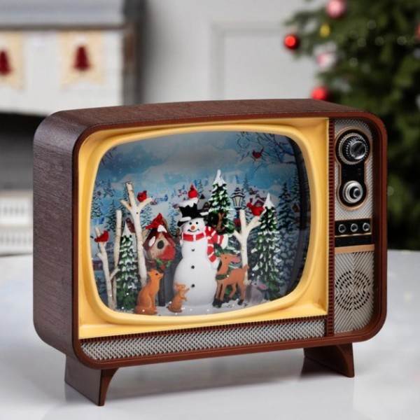 Ночник новогодний музыкальный XMAS WDL-24034B снежный шар «Ретро телевизор»