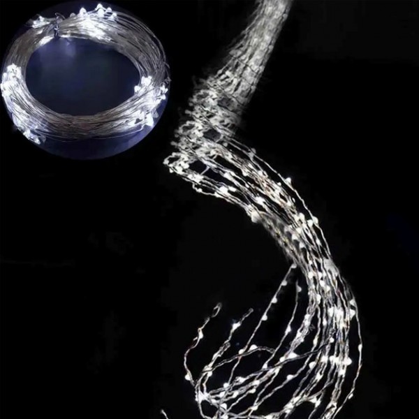 Гирлянда новогодняя Конный хвост 200LED 10 нитей по 2м цвет Холодный белый 8 режимов с дымом яркости от USB с пультом ДУ