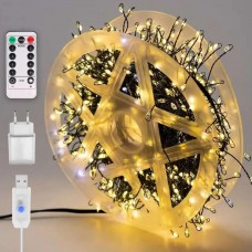 Гирлянда светодиодная мишура Роса 10 м с пультом 300 LED от USB и сети 220V 8 режимов Теплый белый