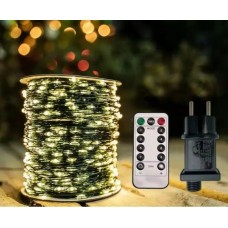 Гирлянда Роса нить длина 100 м 1000 LED с пультом зеленый провод тепло белая