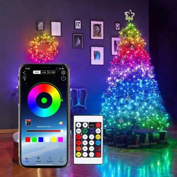 Світлодіодна стрічка Biom RGB 3939BT 10м водонепроникна, реакція на звук, керування телефоном та Пультом