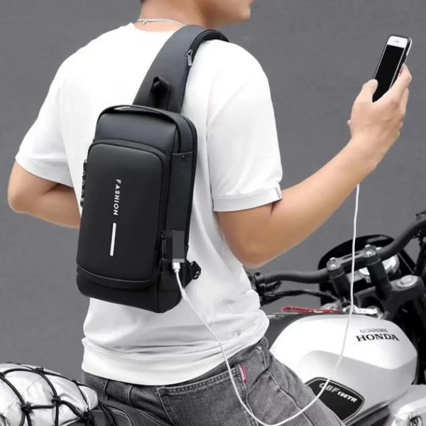 Сумка мужская XIO Fashion с зарядкой USB и кодовым замком 32х6х16 см Черная