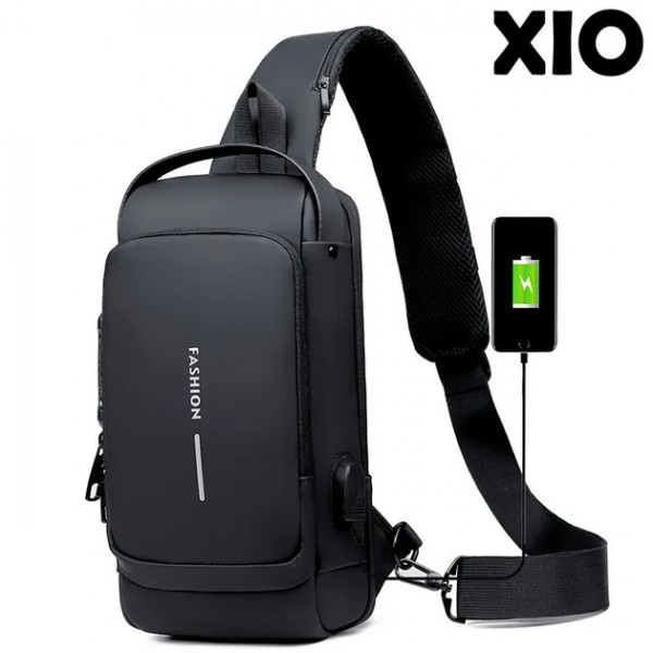 Сумка мужская XIO Fashion с зарядкой USB и кодовым замком 32х6х16 см Черная