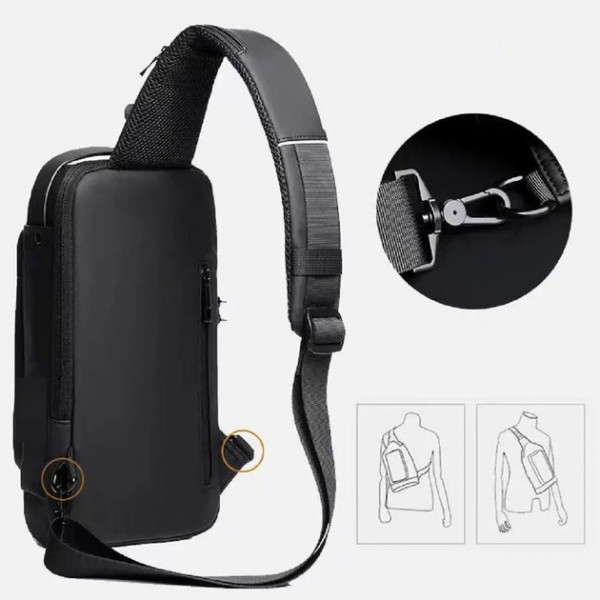 Сумка мужская XIO Fashion с зарядкой USB и кодовым замком 32х6х16 см Черная