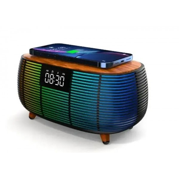Колонка Bluetooth NSP-0384 з годинником та бездротовим зарядним пристроєм