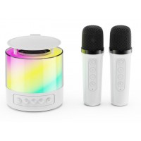 Колонка K19 Bluetooth с LED-подсветкой, 2 микрофона, портативная, караоке, белая