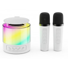 Колонка K19 Bluetooth с LED-подсветкой, 2 микрофона, портативная, караоке, белая