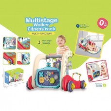 Дитячі музичні ходунки з підсвіткою 3в1 Ходунки Розвивальний килимок Бізіборд Бежево-червоні