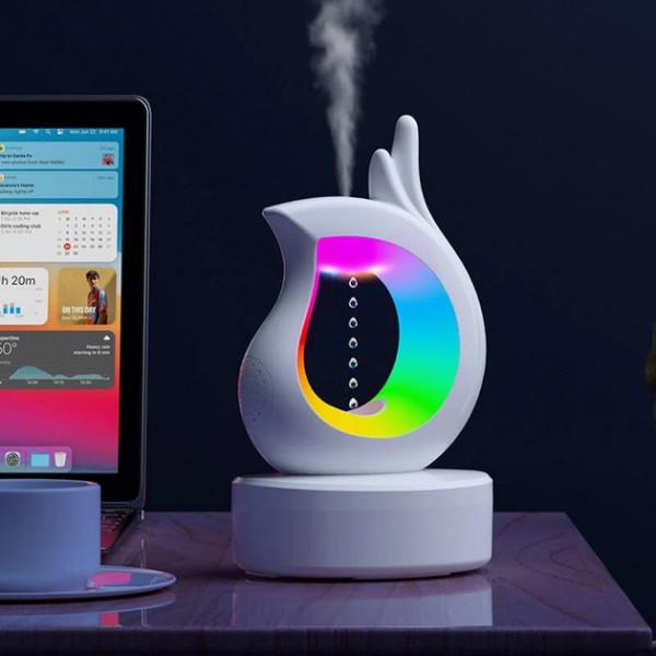 Многофункциональный увлажнитель воздуха антигравитация с RGB-подсветкой и Bluetooth-динамиком, портативный ночник-колонка Белый Y-16