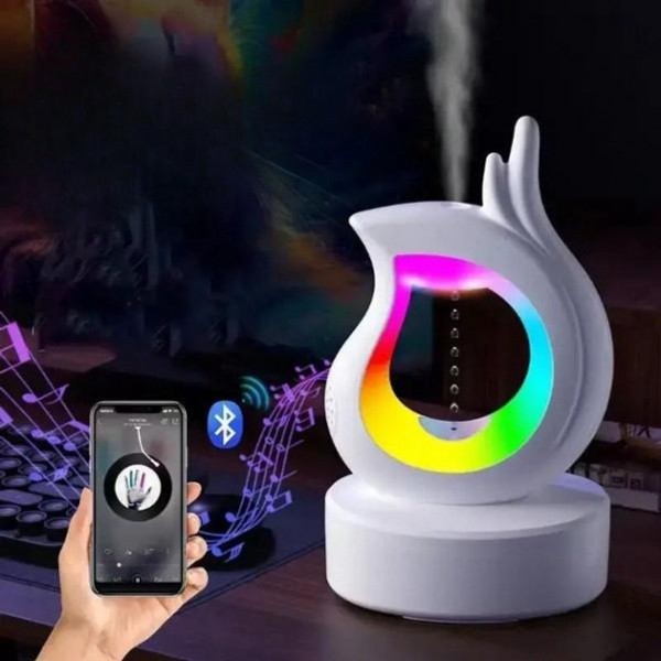 Многофункциональный увлажнитель воздуха антигравитация с RGB-подсветкой и Bluetooth-динамиком, портативный ночник-колонка Белый Y-16