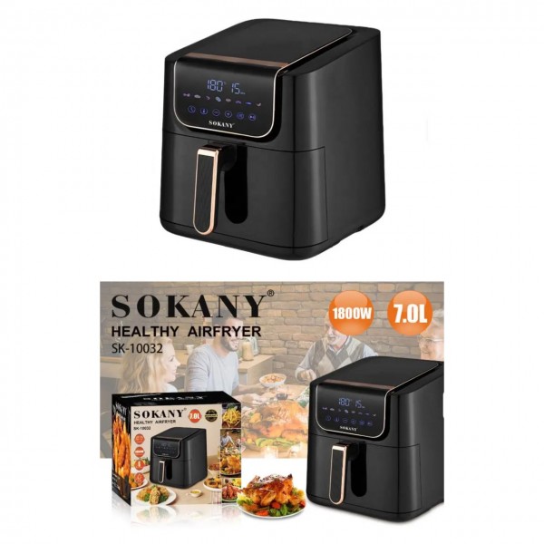 Мультипечь Sokany SK-10032, 7 л, 1800 Вт Аэрогриль без масла Цифровая аэрофритюрница с таймером и антипригарным покрытием