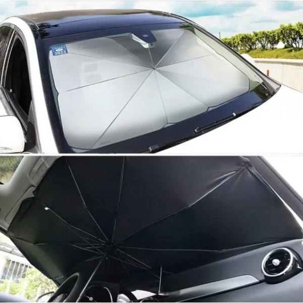 Солнцезащитный автозонт Car Umbrella для лобового стекла 140×78 см, складной, черный