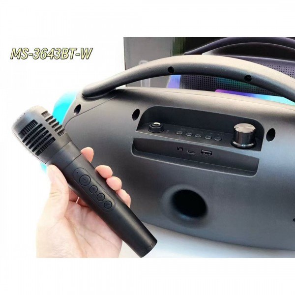Портативная Bluetooth колонка MS-3643BT-W с беспроводным микрофоном, RGB-подсветка, USB, SD, FM, AUX, 20 Вт