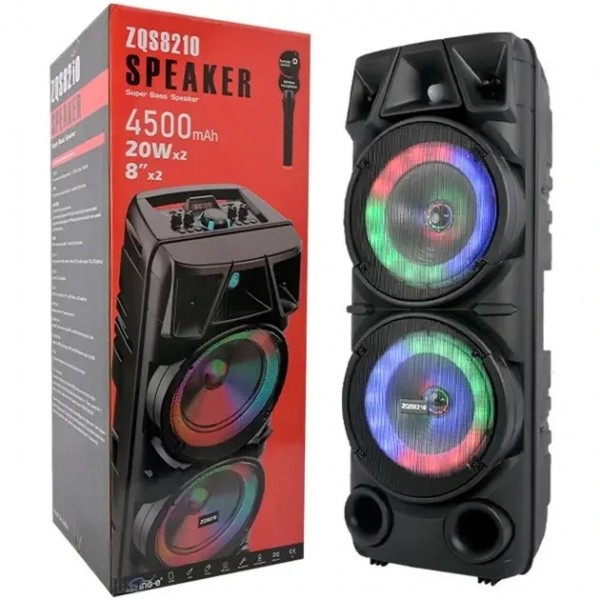ZQS2801 Портативная Bluetooth колонка 20 Вт, 2x8", 4500 мАч, пульт ДУ, микрофон, музыка везде