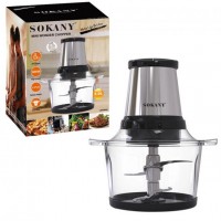 Подрібнювач блендер чоппер електричний для кухні зі скляною чашею з нержавіючої сталі 2л Sokany LB7004A 800W Срібляста