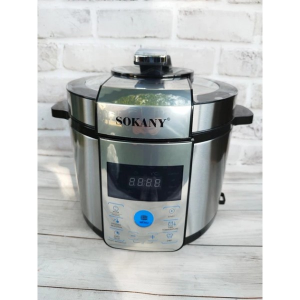 Многофункциональная мультиварка-скороварка Sokany SK-07044 из нержавеющей стали 6 л, 1500 Вт.