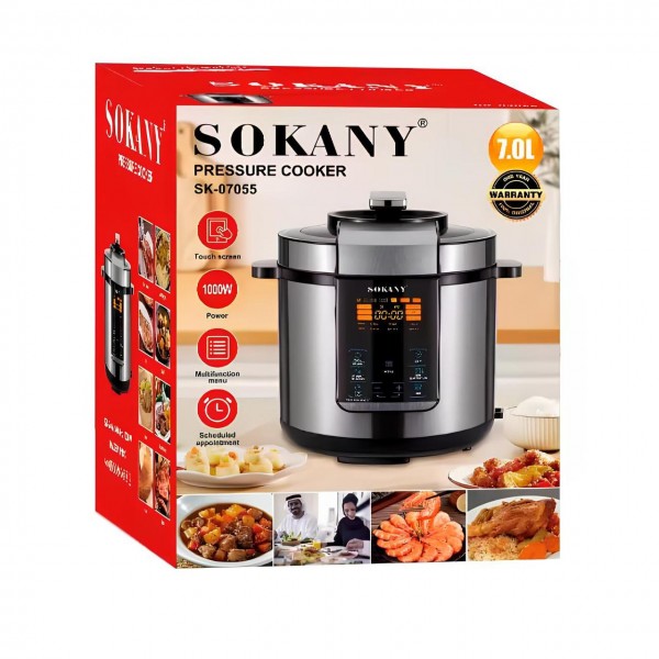 Мультиварка-скороварка-пароварка Sokany SK-07055 7 л | 3 в 1 | Электрическая с таймером Скороварка, пароварка, мультиварка 1000 Вт