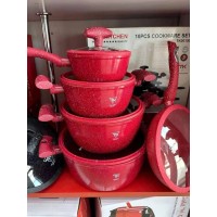 Набор кастрюль с антипригарным гранитным покрытием Top Kitchen TK-00100, набор посуды 10 предметов красный