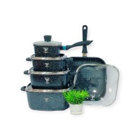 Набор квадратных кастрюль + сковородка гриль TK 00205 красный, черный, пудра (10 предметов)