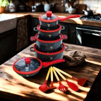 Набор посуды с антипригарным гранитным покрытием Top Kitchen ТК-00050L из 15 предметов. Красный