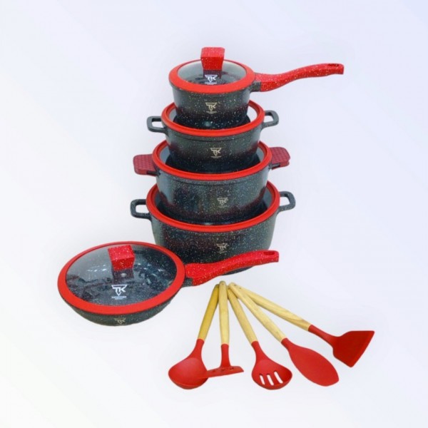 Набор посуды с антипригарным гранитным покрытием Top Kitchen ТК-00050L из 15 предметов. Красный