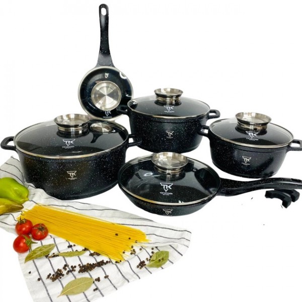 Набор кастрюль Top Kitchen TK00020 и сковорода с гранитным покрытием, из 5 емкостей, черный.