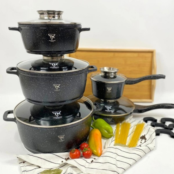 Набор кастрюль Top Kitchen TK00020 и сковорода с гранитным покрытием, из 5 емкостей, черный.