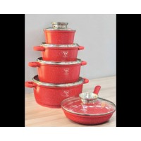 Набор кастрюль Top Kitchen TK00020 со сковородкой (красное, гранитное покрытие) 