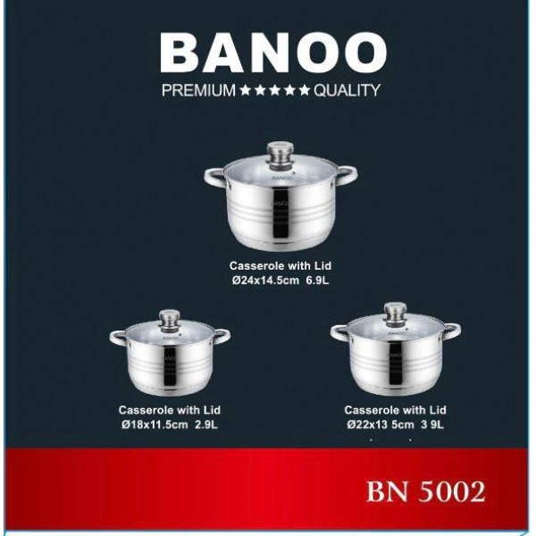 Набор посуды BANOO BN-5002 на 6 предметов из нержавеющей стали