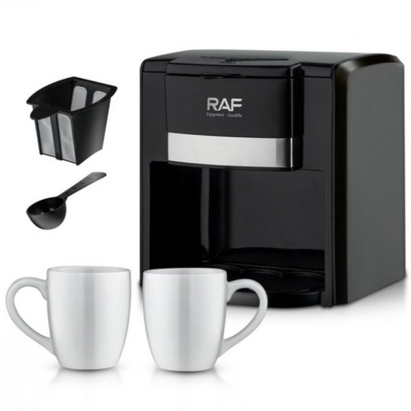 Кофеварка капельная RAF R 115 на 2 чашки 650Вт с 2 керамическими чашками черная