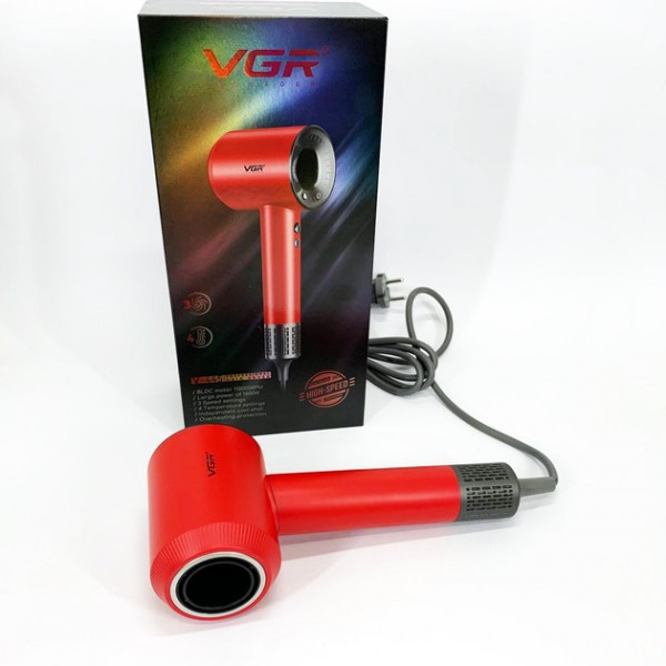 Фен професійний VGR V-445 RED, 3 рівні обдування, 4 рівні температури, 1600 Вт