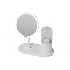 Зеркало с LED подсветкой круглое + тубус для хранения косметики (6016) (Белое