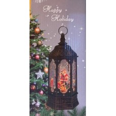 Декоративный снежный/водяной фонарь Санта с ёлкой и подсветкой 807