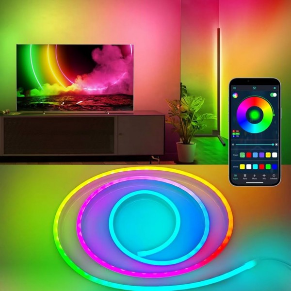 Умная гибкая LED Neon RGB неоновая лента шланг 2 метров от USB управление цветами режимами с телефона Bluetooth приложением и пульт
