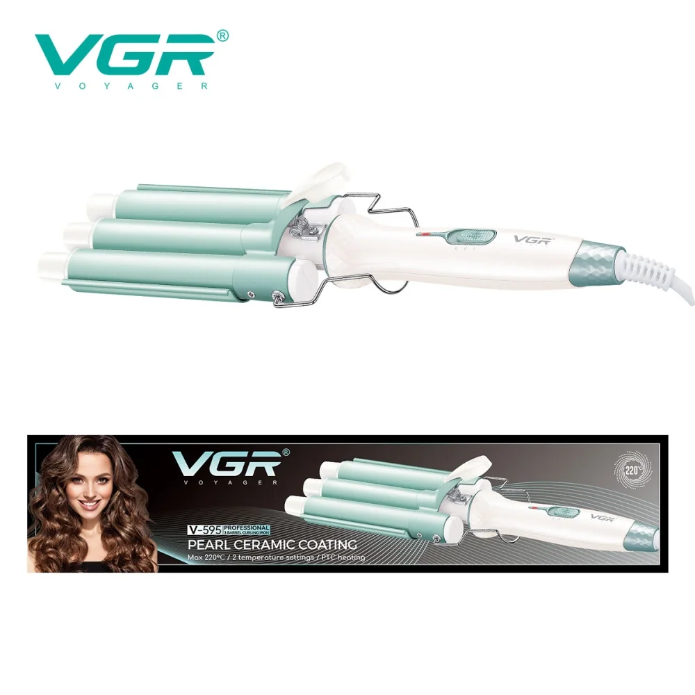 Плойка потрійна VGR V-595 WHITE, 5 режимів роботи, керамічне покриття, LED display, 100 Вт