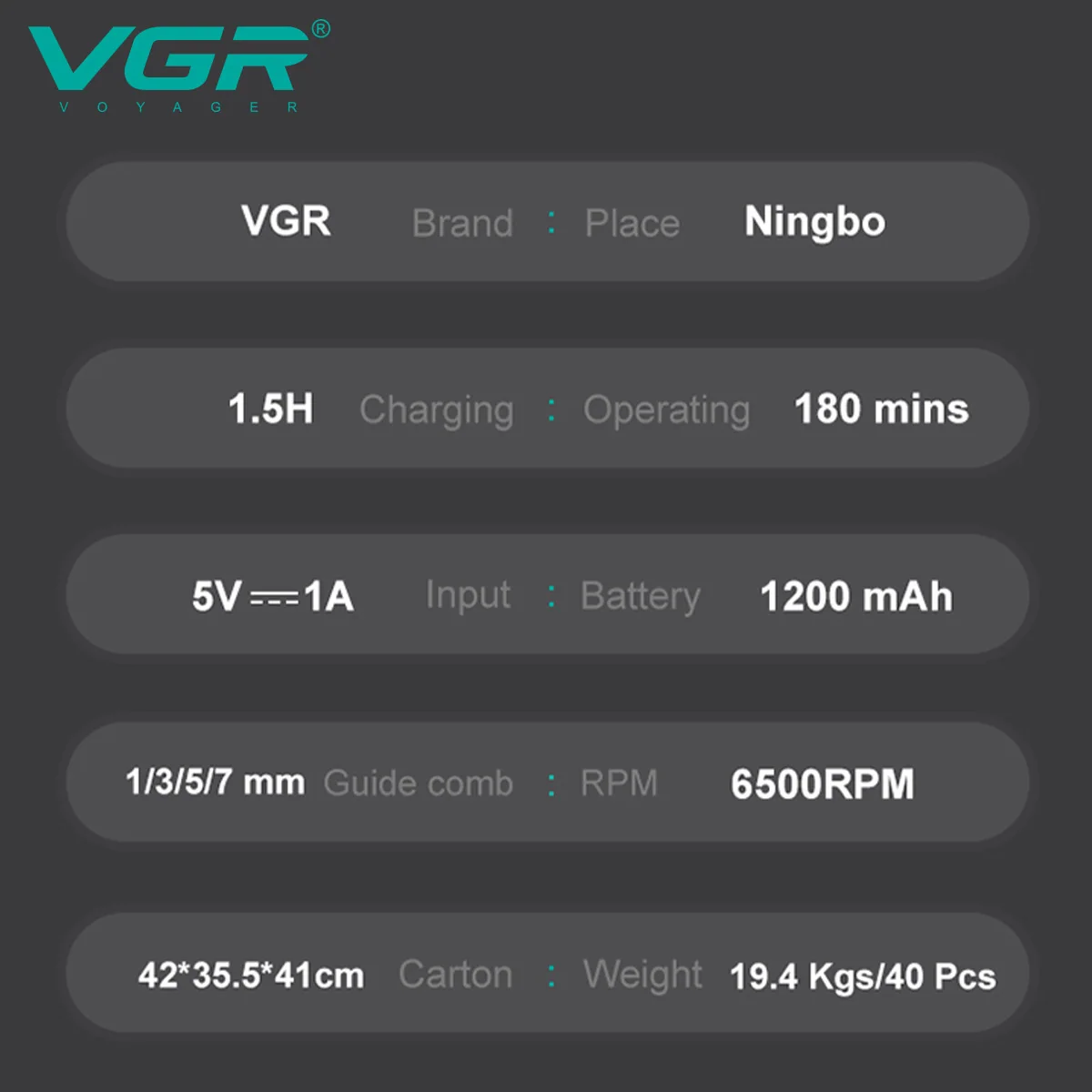 Триммер VGR V-998 GREEN, 4 насадки, LED display