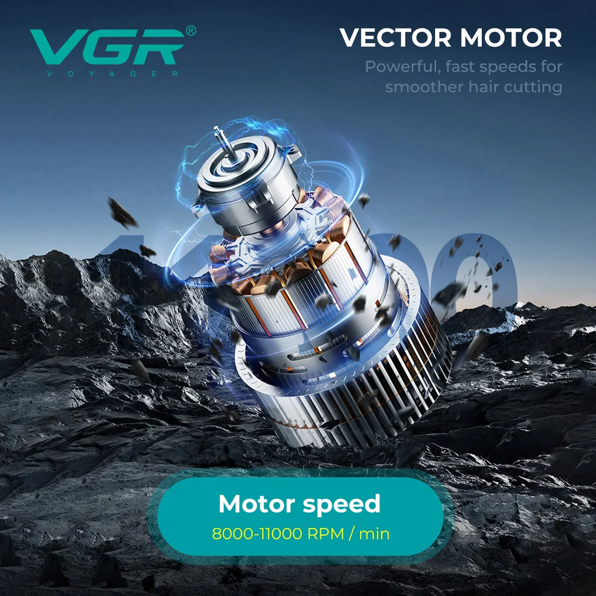 Аккумуляторная машинка для стрижки (clipper) VGR V-668, VECTOR MOTOR 8000-11000 RPM, 6 насадок