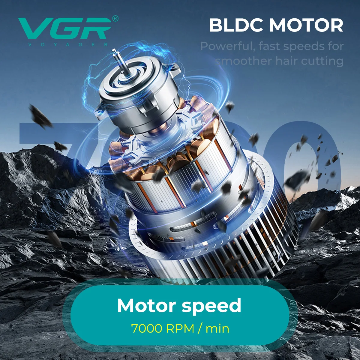 Аккумуляторная машинка для стрижки (clipper) VGR V-662 GREEN, 7000 RPM, 6 насадок, LED display